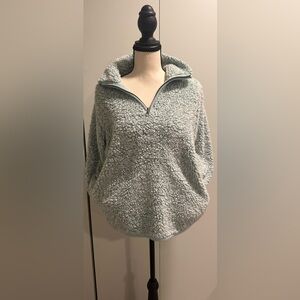 SONOMA Size S Mint Green Quarter Zip Hoodless Sherpa Cowl Sweater with Pockets